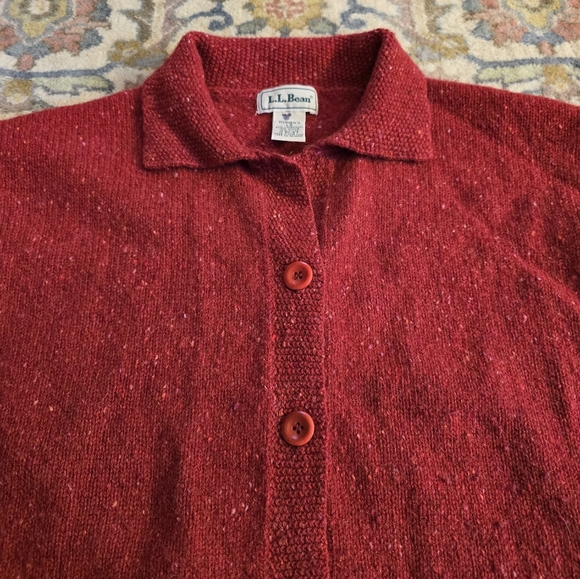 L.L. Bean Vintage Red Lambswool Blend Collared Cardigan Women's L - Picture 3 of 7